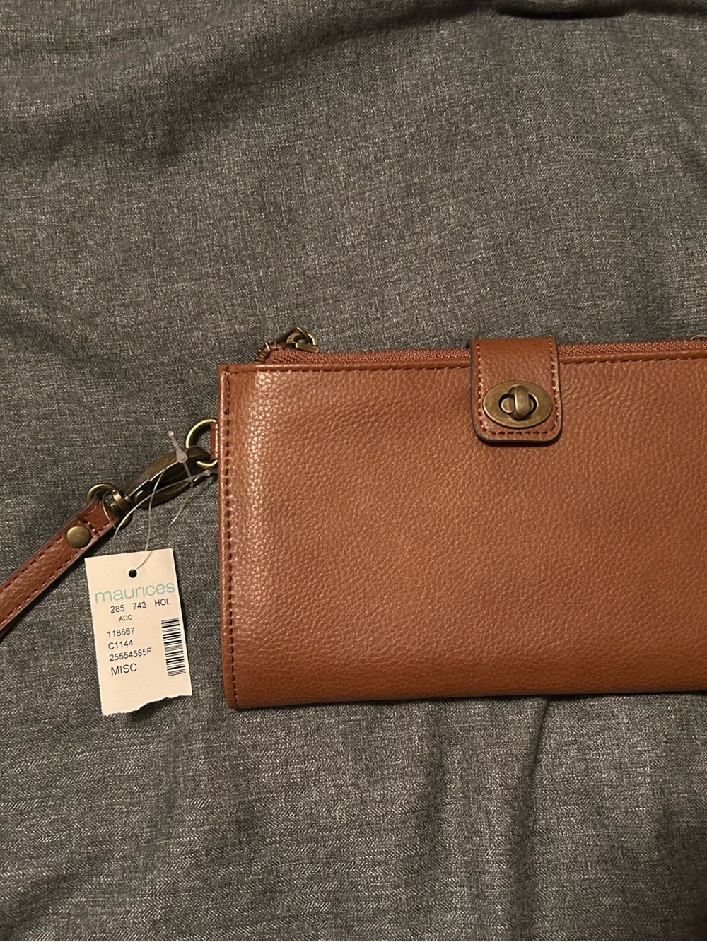 Maurices Brown Pebbled Leather Wristlet with Turn-Lock NWT